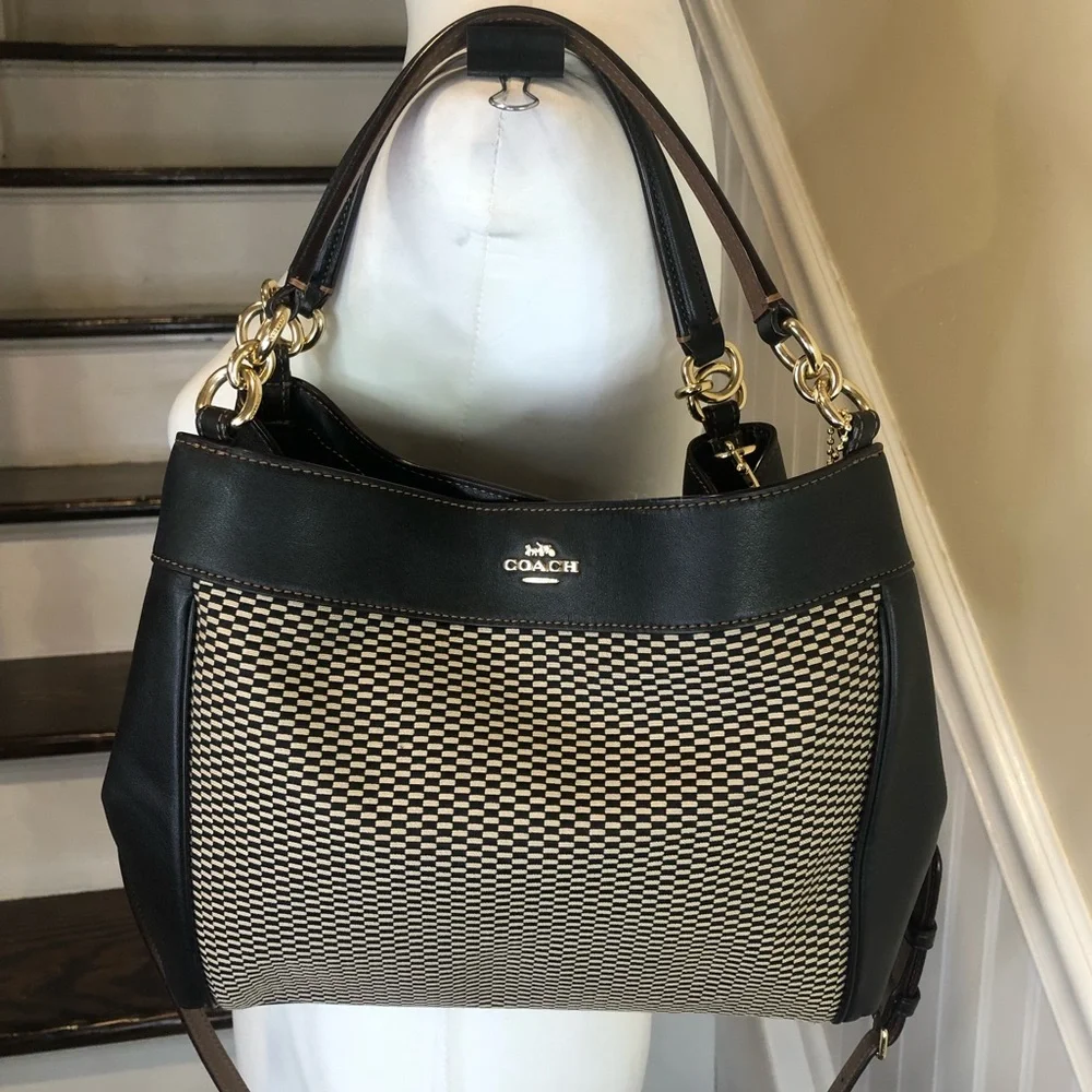 COACH Legacy Black Phoebe Jacquard Leather Shoulder Bag with Crossbody Strap